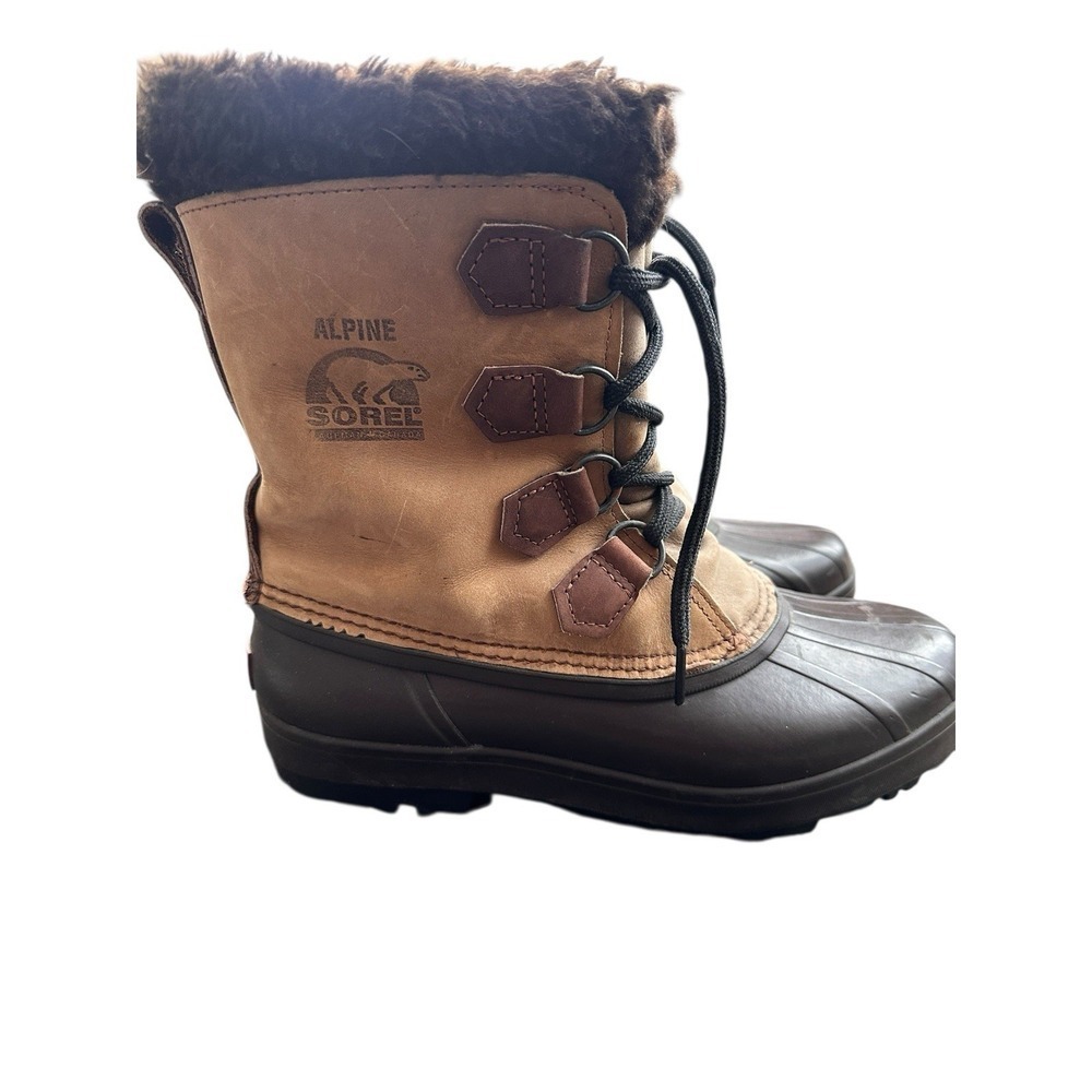 Sorel Alpine Winter Snow Boots W 9 Brown Leather Wool Trim‎ Felt Lined Excellent